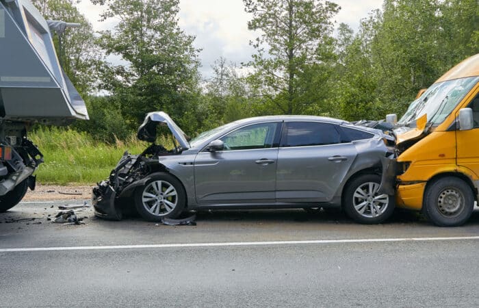 Damaged Cars On The Highway At The Scene Of An Accident Because Of Non-observance Of Distance